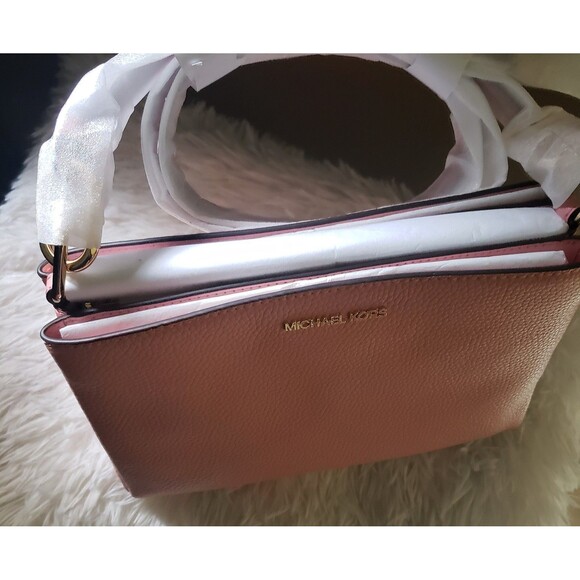 MICHAEL KORS Trisha Medium Pebbled Leather Crossbody Bag Pink NEW - Picture 3 of 7